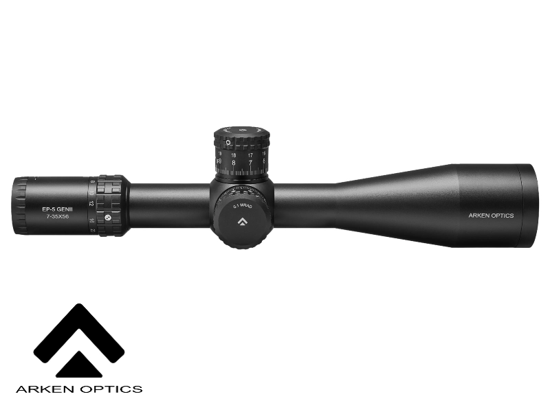 Arken Optics Rifle Scopes – Including EP-5 Gen 2 7-35x56 (Pictured), SH-4 Gen 2 6-24x50, and other precision scopes for extreme accuracy and clarity.